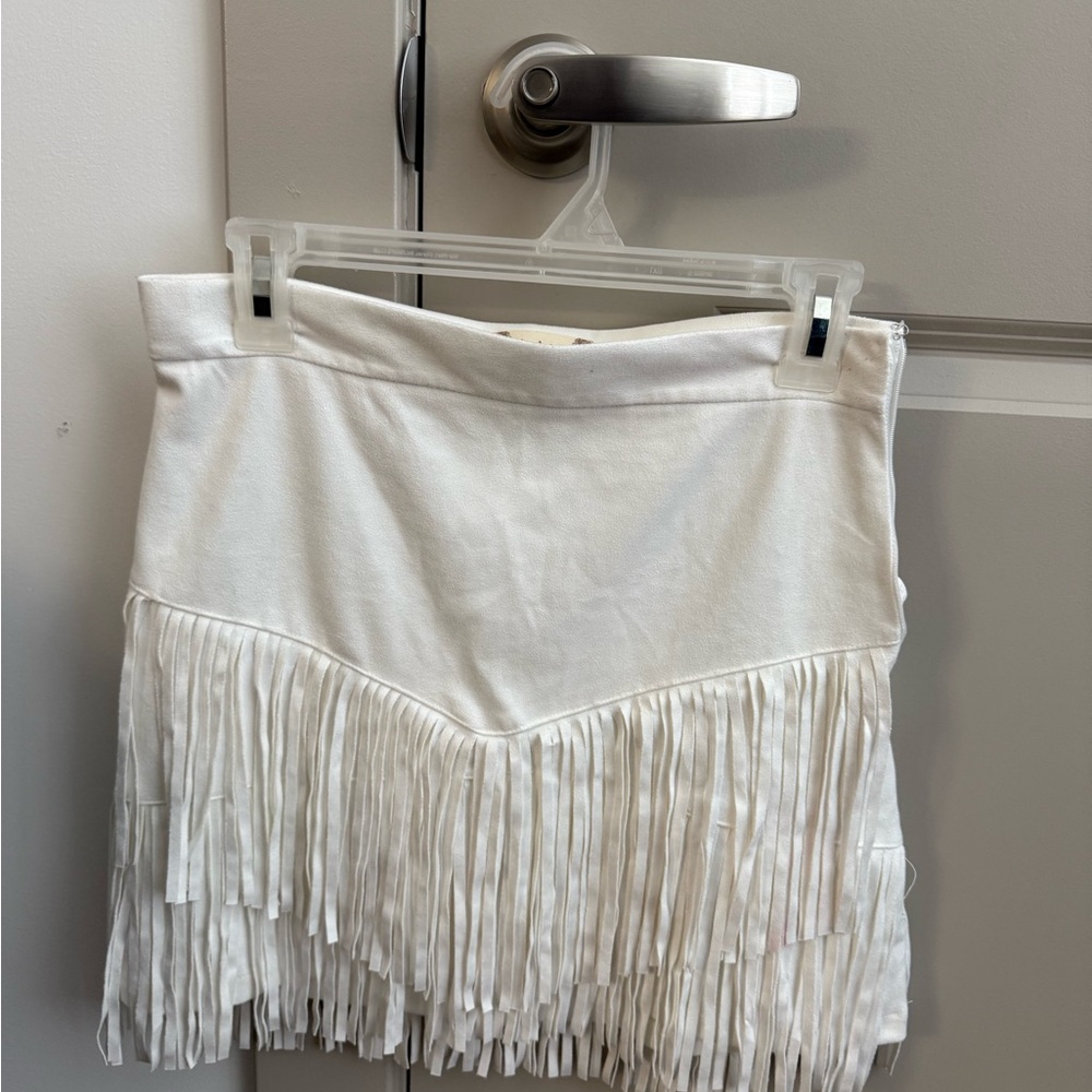 Altar'd State Cream Fringe Mini Skirt